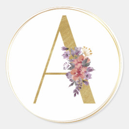 Gold Floral Letter A Monogram Siegel Runder Aufkleber
