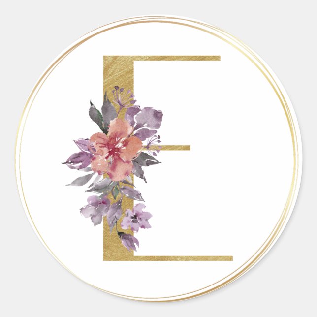 Gold Floral Letter E Monogram Siegel Runder Aufkleber (Vorderseite)