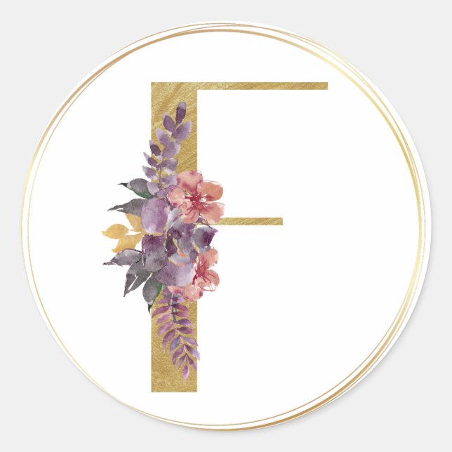 Gold Floral Letter F Monogram Siegel Runder Aufkleber (Vorderseite)