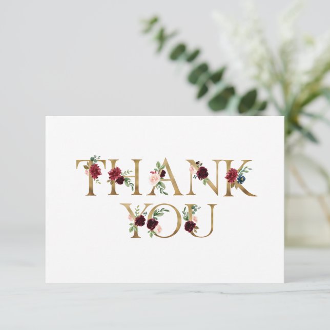 Gold Floral Letters Elegante Chic White Danke (Stehend Vorderseite)