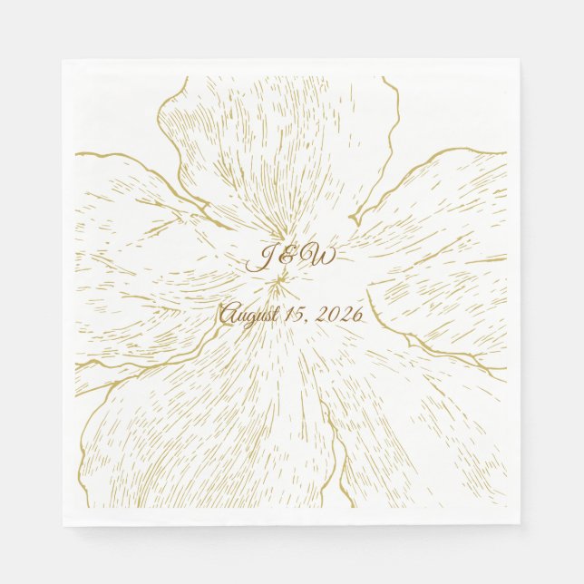Gold Floral Line Art Botanical Wedding Luncheon Serviette (Vorderseite)