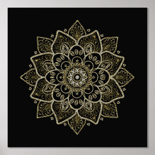 Gold Floral Mandala auf Black Foliendrucke