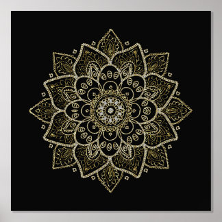 Gold Floral Mandala auf Black Foliendrucke