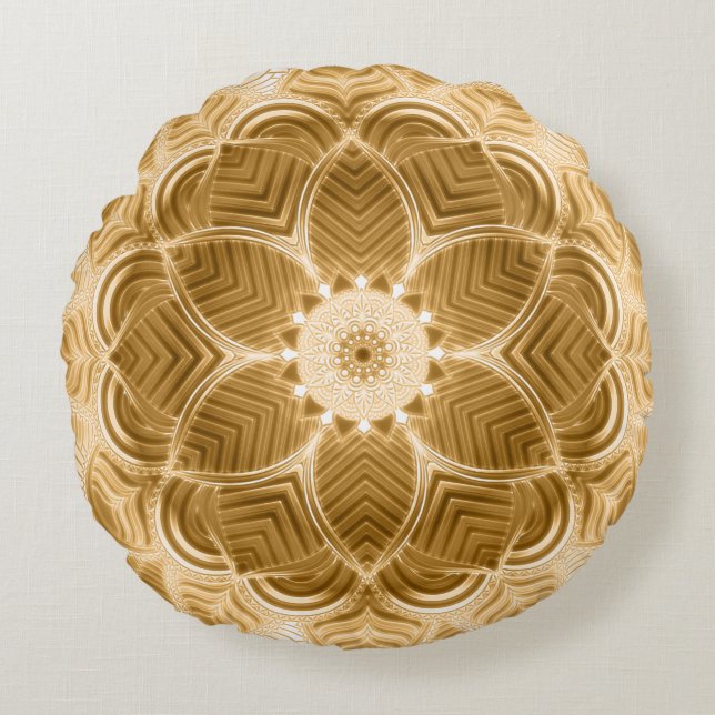 Gold Floral Mandala Pillow Rundes Kissen (Vorderseite)