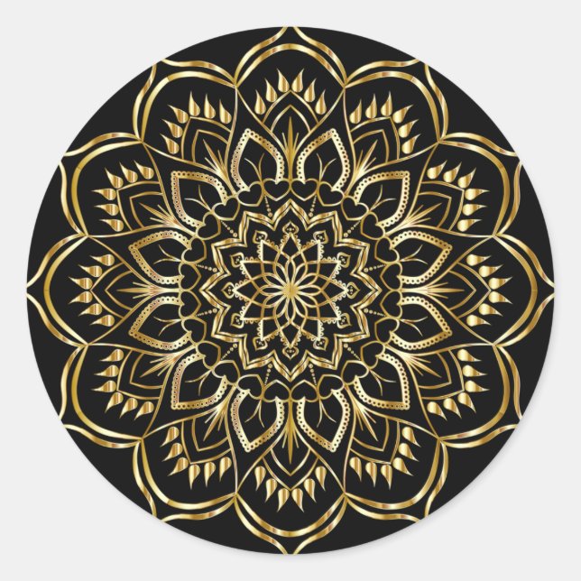 Gold Floral Mandala Runder Aufkleber (Vorderseite)
