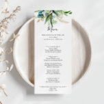 Gold Floral mit tropischer Vegetation Abendessen Menükarte<br><div class="desc">Diese vergoldete,  blumengeschmückte Speisekarte mit tropischer Vegetation eignet sich perfekt für eine Hochzeit in Urlaubsort. Das Design zeichnet sich vor allem durch handbemaltes grünes Blattwerk in Aquarell und goldene Blume aus. Dieses Menü kann für Hochzeitsempfang,  Probe Dinner,  Brautparty oder jede Veranstaltung verwendet werden.</div>