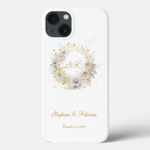 Gold Floral Monogram Logo Hochzeitsgeschenk Case-Mate iPhone Hülle