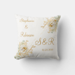 Gold Floral Monogram Logo Hochzeitszange Kissen