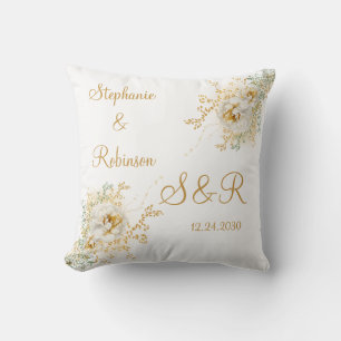 Gold Floral Monogram Logo Hochzeitszange Kissen