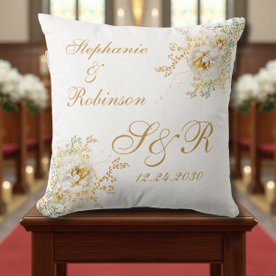 Gold Floral Monogram Logo Wedding Kneeling Kissen