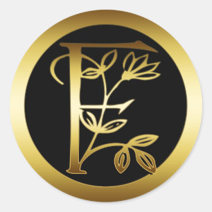 GOLD FLORAL MONOGRAM SCHREIBEN F RUNDER AUFKLEBER