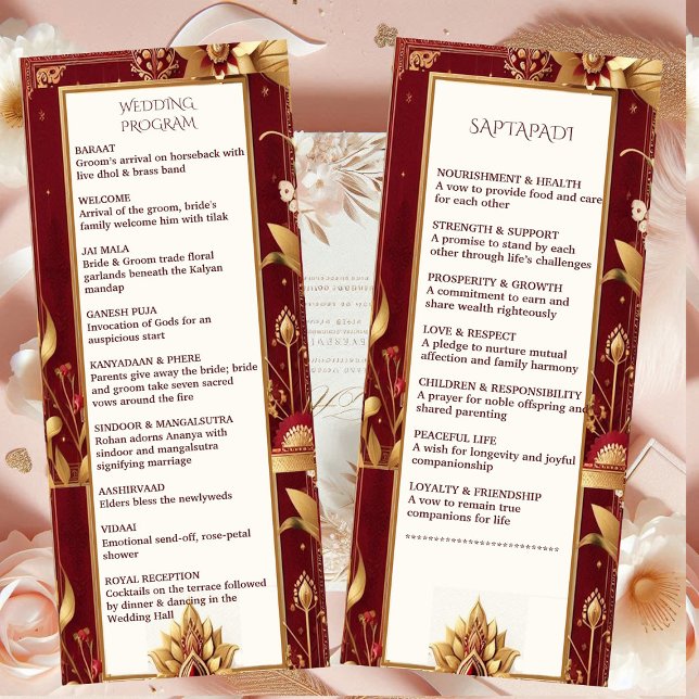 Gold Floral Motif Verzierte asymmetrische indische Programm (Gold Floral Motif Ornate Asymmetric Indian Wedding Program)