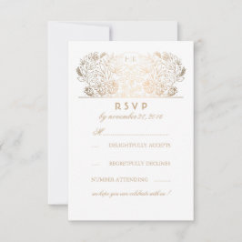 Gold Floral Navy and White Wedding RSVP Card Karte