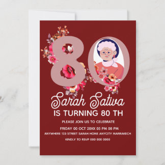 Gold Floral Number 80. Geburtstag Einladung Templa