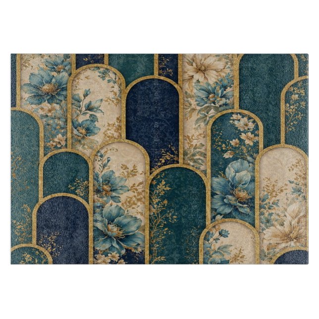 Gold Floral Pattern Cutting Board – Elegant Kitche Schneidebrett (Vorderseite)