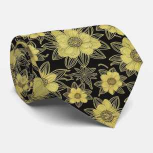 Gold Floral Pattern Neck Tie Krawatte