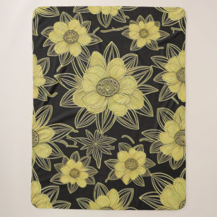 Gold Floral Pattern Sherpa Blanket Sherpadecke