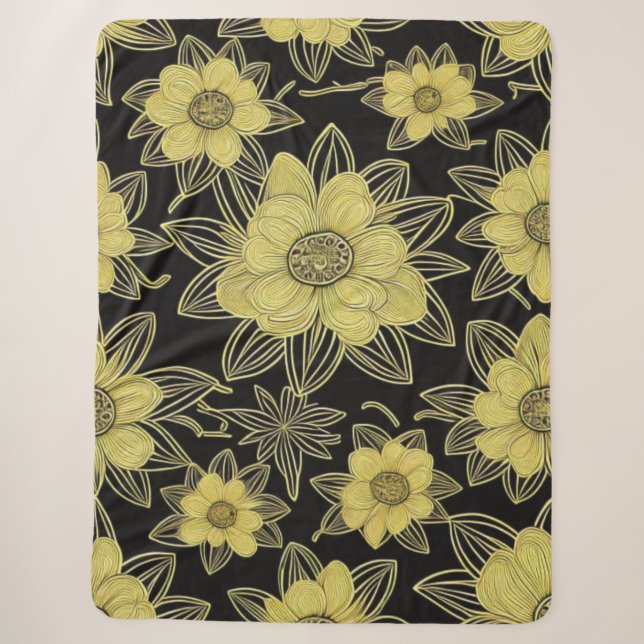Gold Floral Pattern Sherpa Blanket Sherpadecke (Vorderseite)