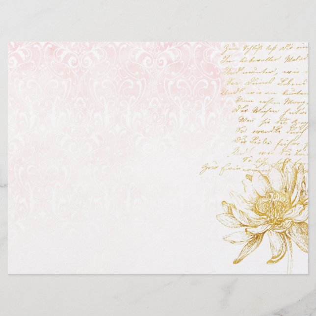 Gold Floral & Pink Damask Scrapbook Paper (Vorderseite)