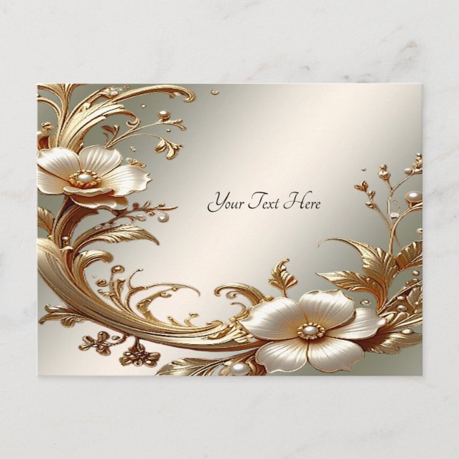 Gold Floral Postcard Postkarte (Vorderseite)