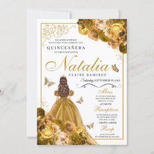 Gold Floral Quinceanera Geburtstag Einladung