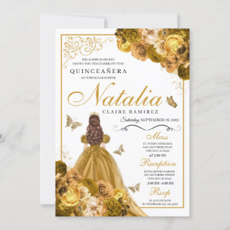 Gold Floral Quinceanera Geburtstag Einladung