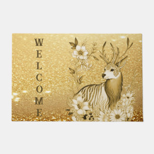 Gold Floral Reindeer Doormat Fußmatte