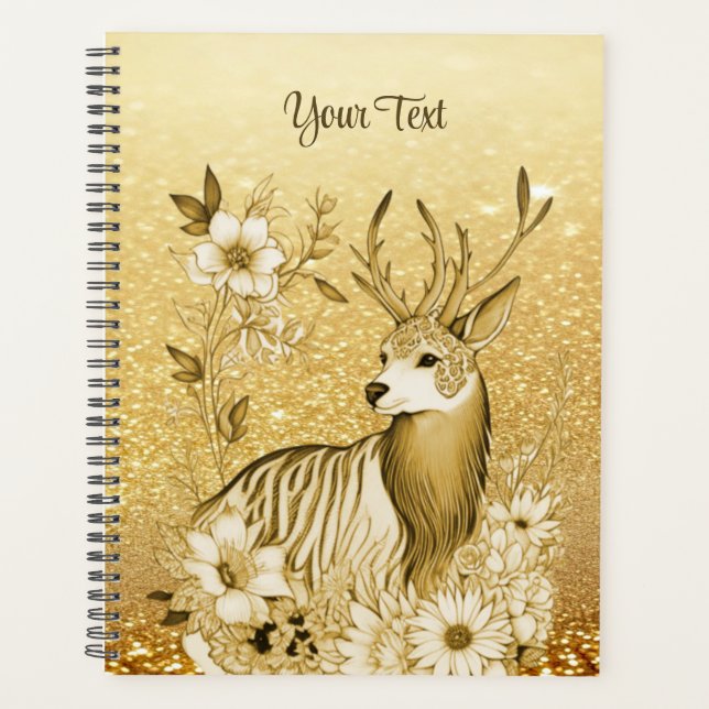 Gold Floral Reindeer Holiday Planer (Vorderseite)