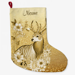 Gold Floral Reindeer Weihnachtsfest Strumpf Großer Weihnachtsstrumpf