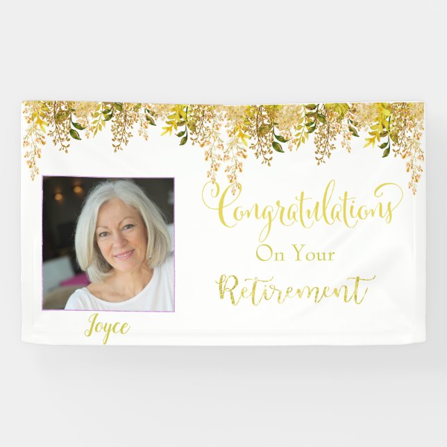 Gold Floral Retirement Banner (Horizontal)