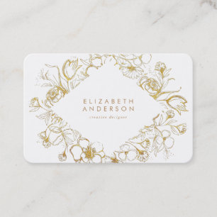 Gold Floral Rose Bouquet Business Card Visitenkarte
