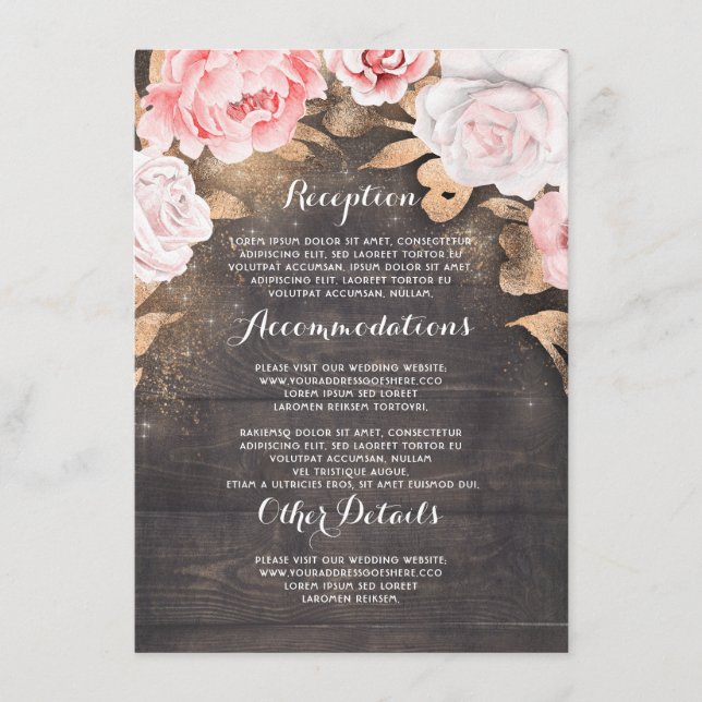 Gold Floral Rustic Wedding Information Guest Begleitkarte (Vorderseite)