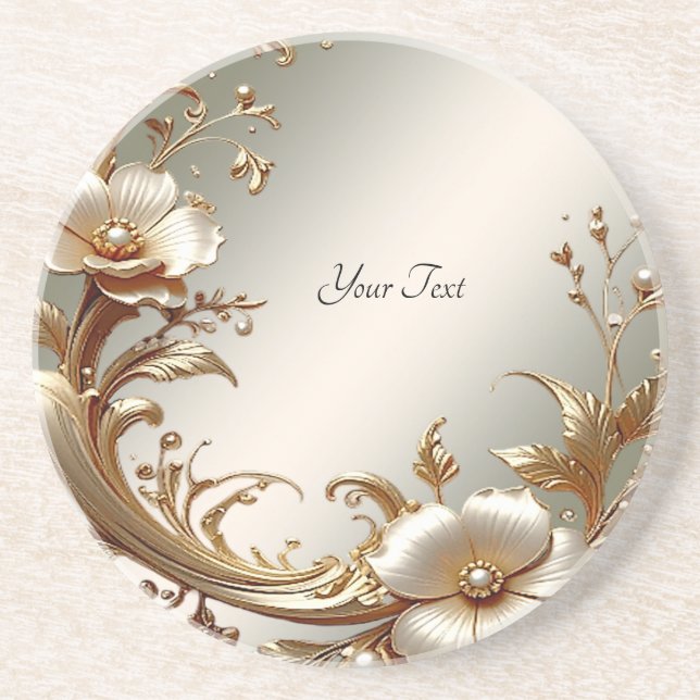 Gold Floral Sandstone Coaster Getränkeuntersetzer (Vorne)