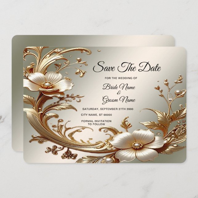 Gold Floral Save The Date (Vorne/Hinten)