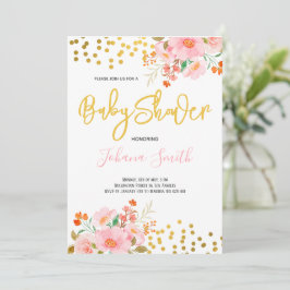Gold Floral Spring Summer Baby Dusche Einladung