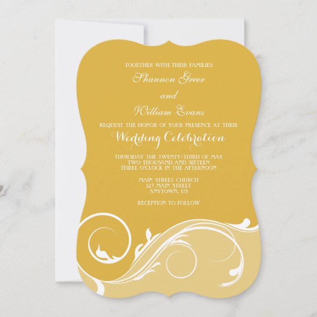 Gold floral Swirl Bracket Wedites Einladungen (Vorderseite)