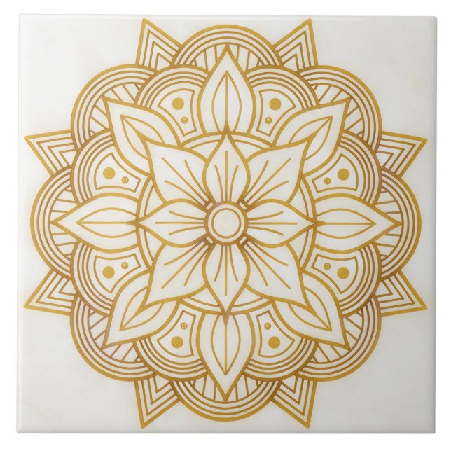 Gold Floral Symbol Art Square Tile Fliese (Vorderseite)