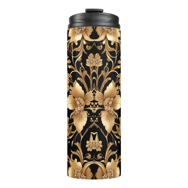 Gold Floral Thermal Tumbler Thermosbecher (Vorderseite)