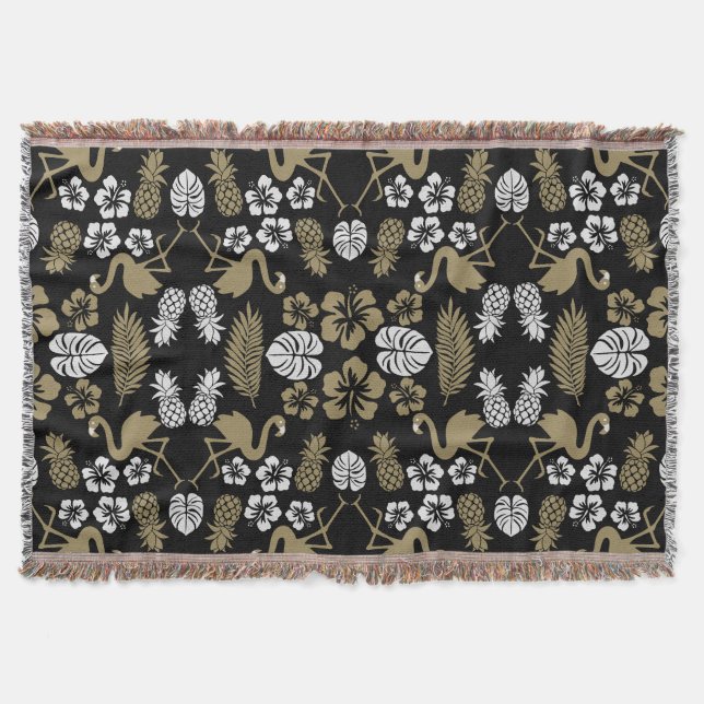 Gold Floral Tropical Gemustert Decke (Vorderseite)