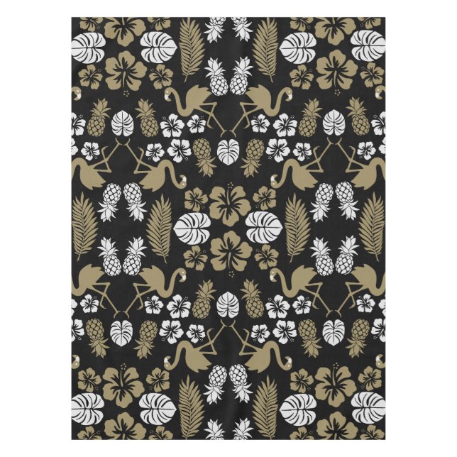 Gold Floral Tropical Gemustert Tischdecke (Vorderseite)