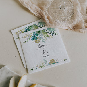 Gold Floral Tropical Greenerenerity Wedding Napkin Serviette