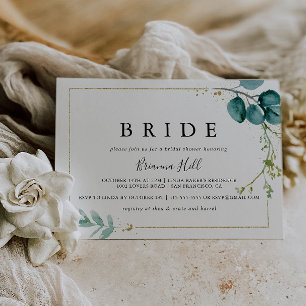 Gold Floral Tropical Greenerity Bride Brautparty Einladung