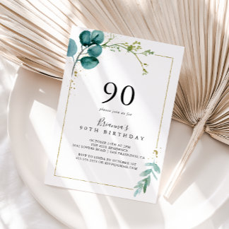 Gold Floral Tropical Greenery 90. Geburtstagsparty Einladung