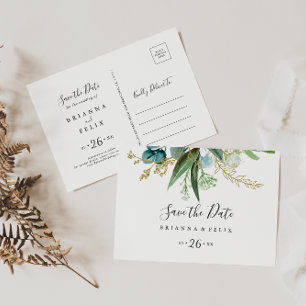 Gold Floral Tropical Horizontal Save the Date Postkarte