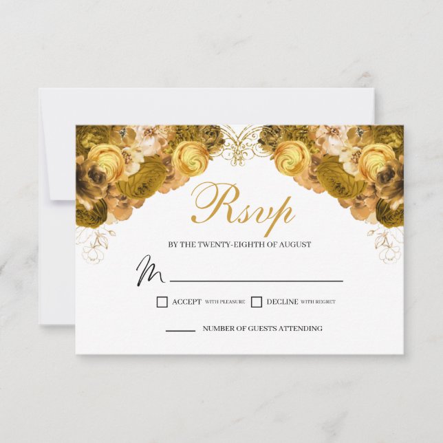 Gold Floral UAWG Umschließungskarte RSVP Karte (Vorderseite)