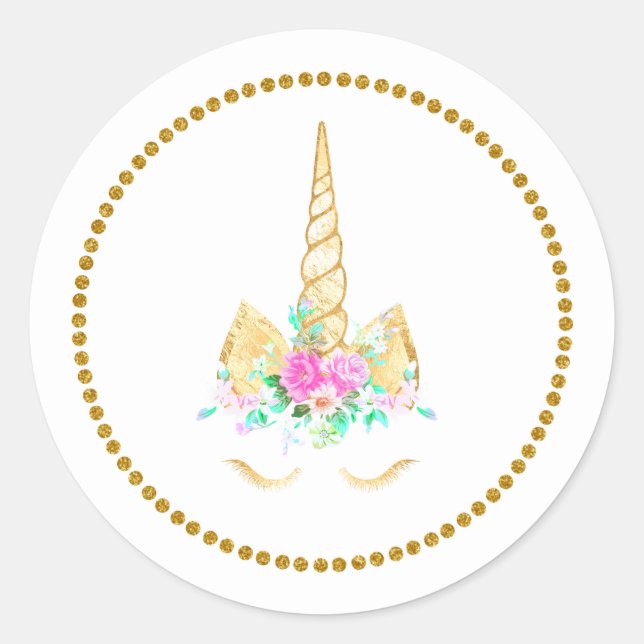 Gold Floral Unicorn Aufkleber (Vorderseite)