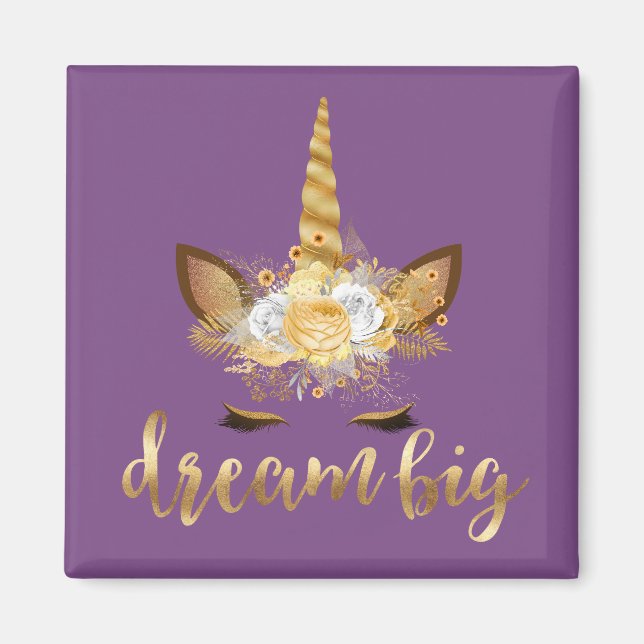 Gold Floral Unicorn Magnet (Vorne)