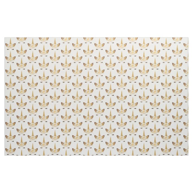 Gold Floral Unicorn Stoff (Yard (91,4 cm))