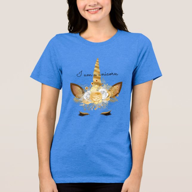 Gold Floral Unicorn Tri-Blend Shirt (Vorderseite)