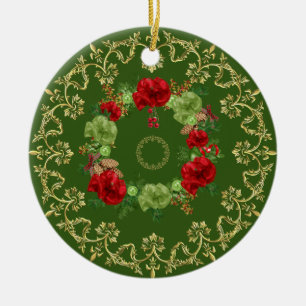 Gold Floral Vintage Weihnachten Keramik Ornament